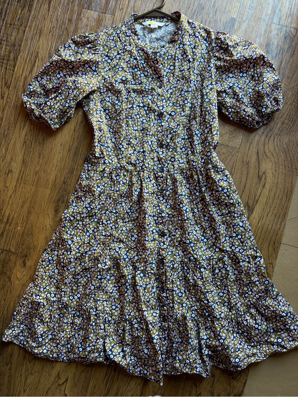 Boden Mustard and Navy Floral Puff-Sleeve Midi Dress 6